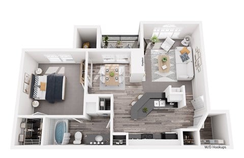 Floor plan for 1 bed, 1 bath, 841 sqft